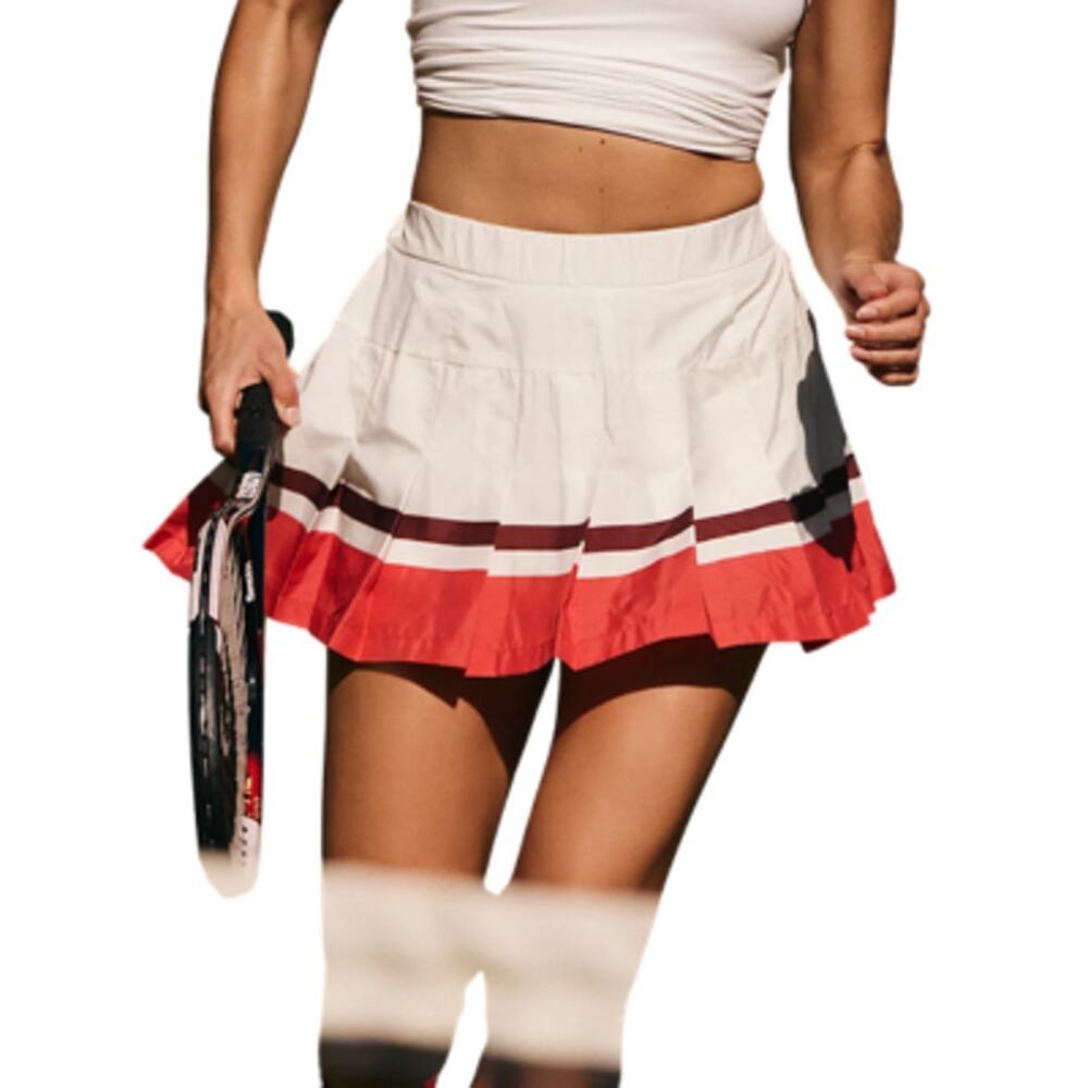 Free People Movement Top Spin Skort White Red Stripe Skirt Size XL